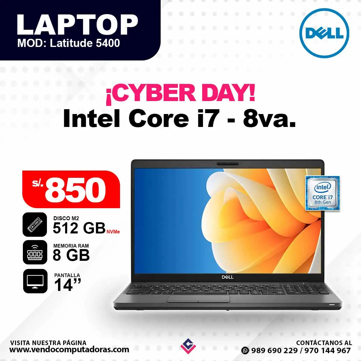 Laptop DELL Intel Core i7 - 8va - Latitude 5400