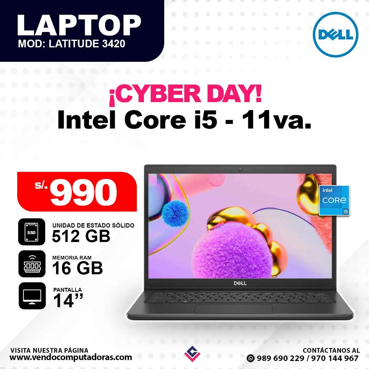 Laptop DELL Intel Core i5 - 11va. Latitude3420