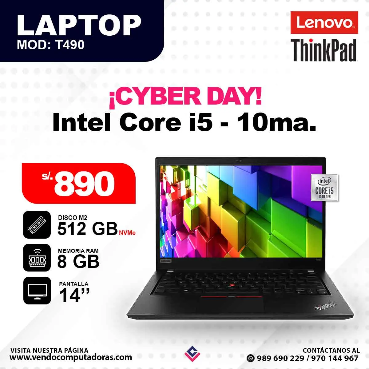 Laptop LENOVO THINKPAD Intel Core i5 - 10ma. T490