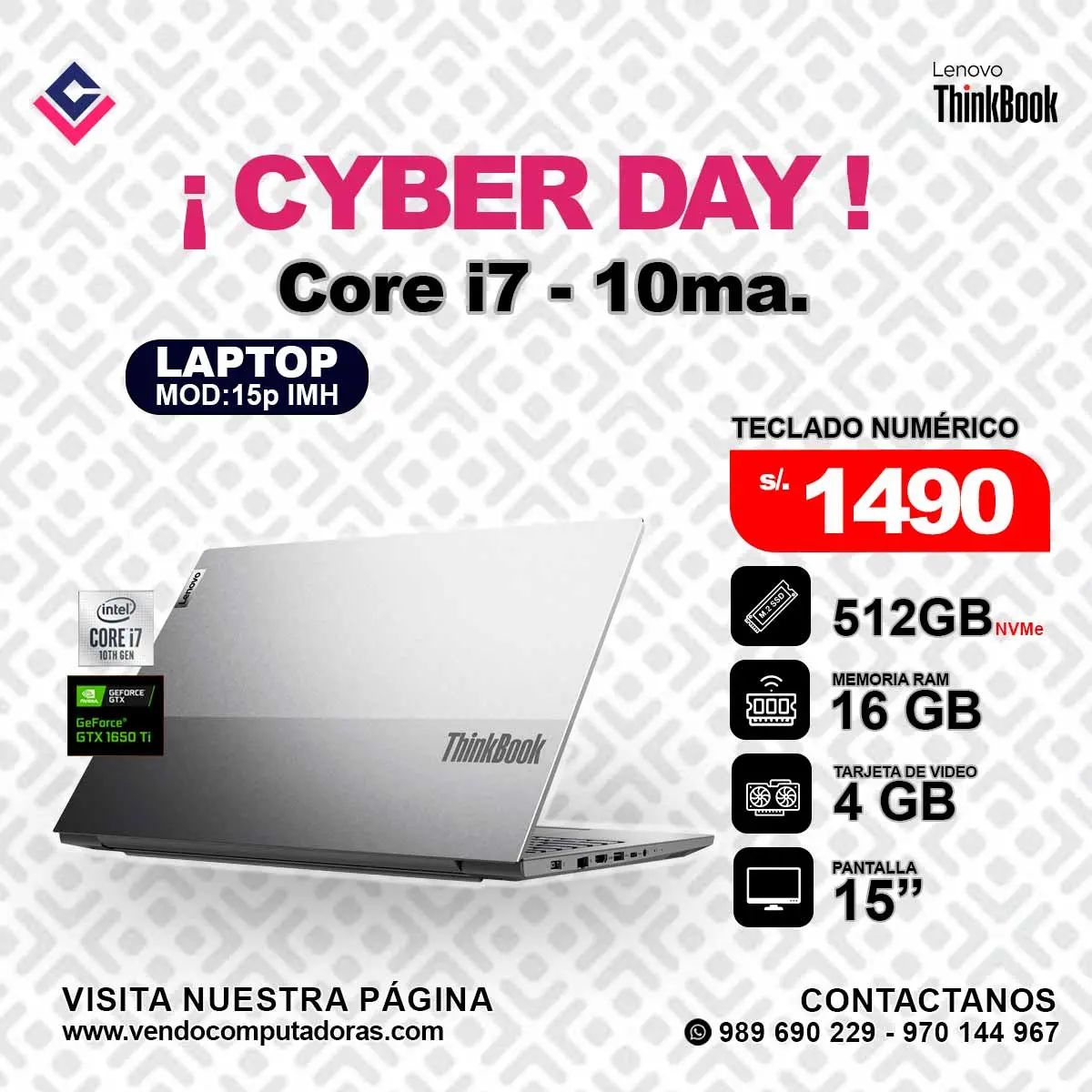 Laptop Lenovo ThinkBook 15p IMH - Intel Core i7 - 10ma