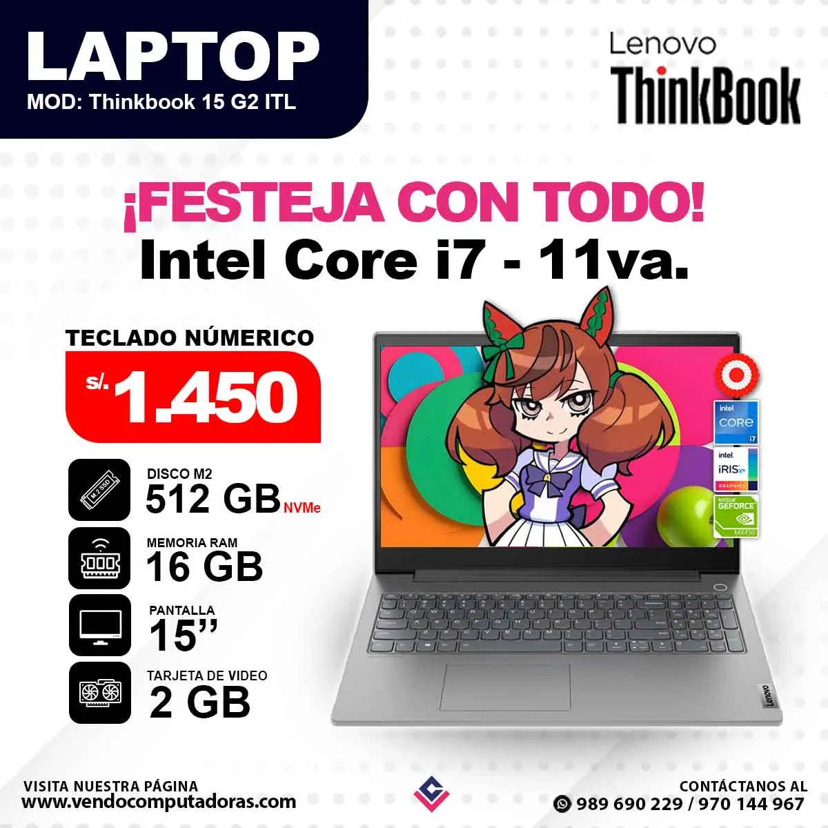 Laptop LENOVO & THINKBOOK Intel Core i7 - 11va. Generación