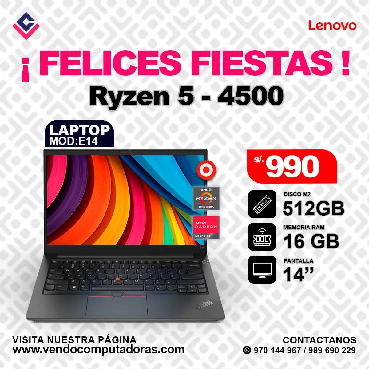 Laptop Lenovo RYZEN 5 - 4500 E14