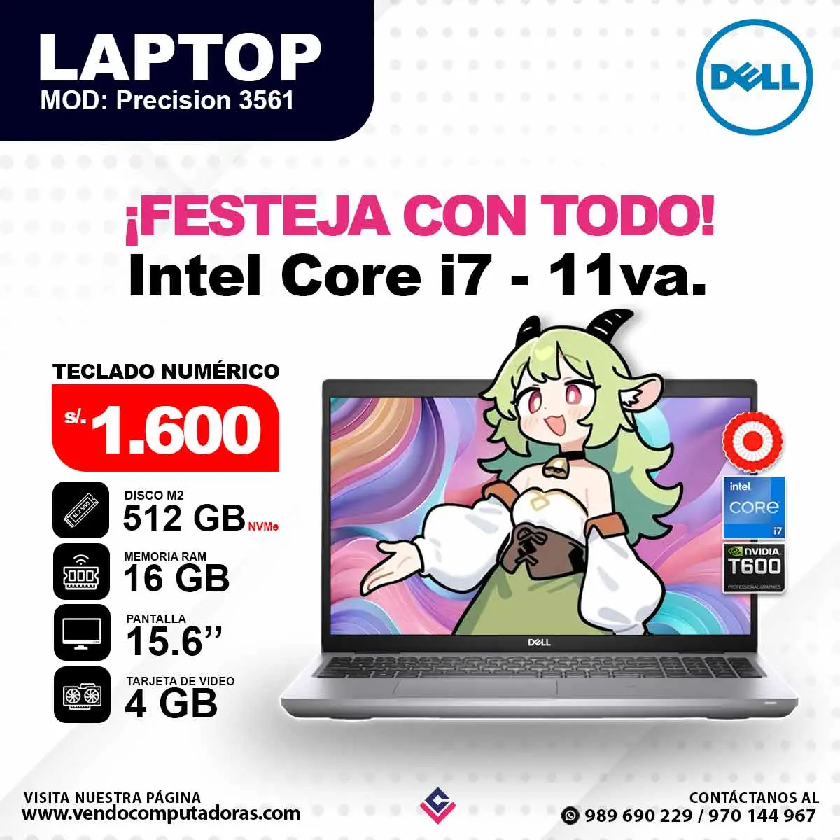 Laptop dell Core i7 - 11va. Gen - Precision 3561