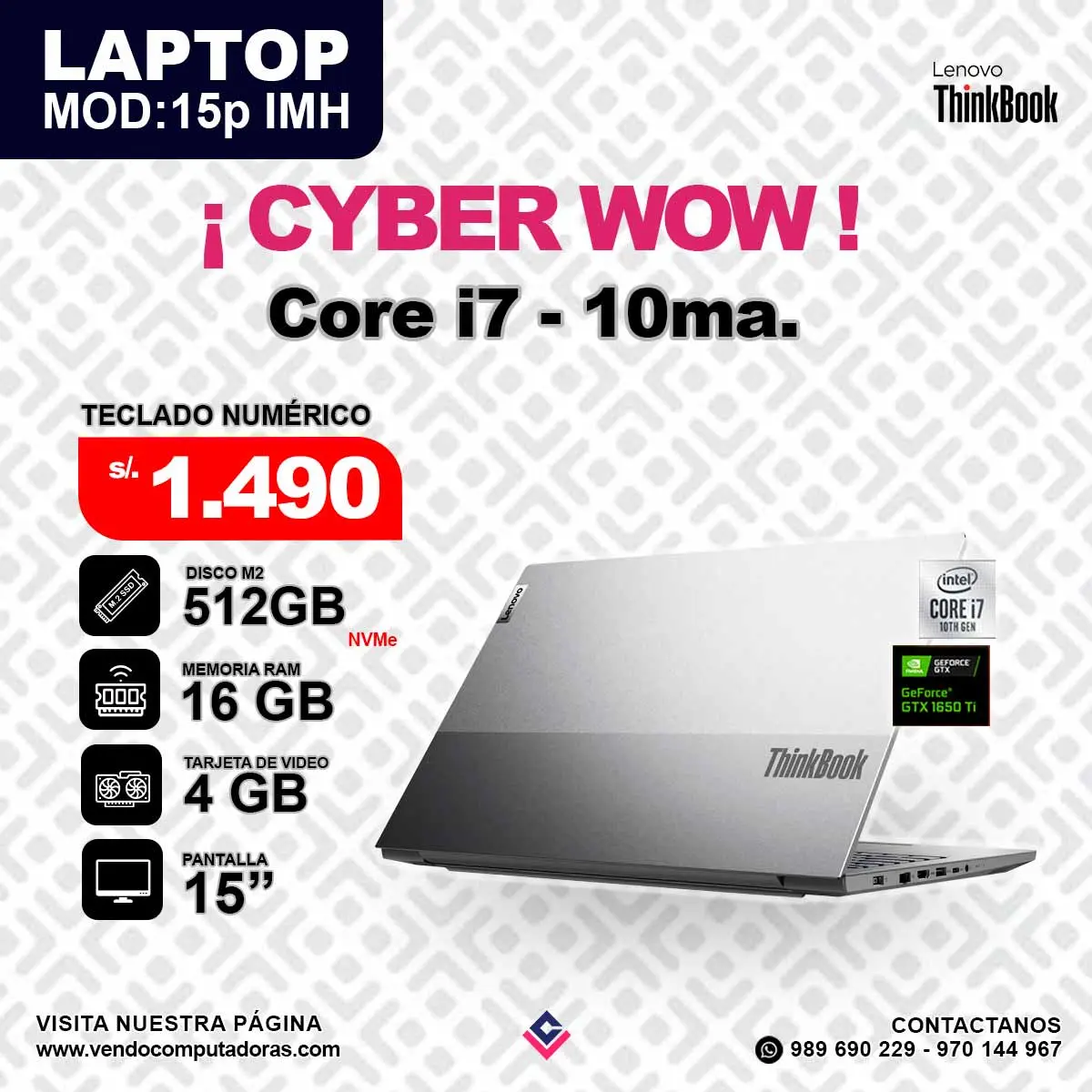 Laptop Lenovo Thinkbook Intel core i7 - 10ma.