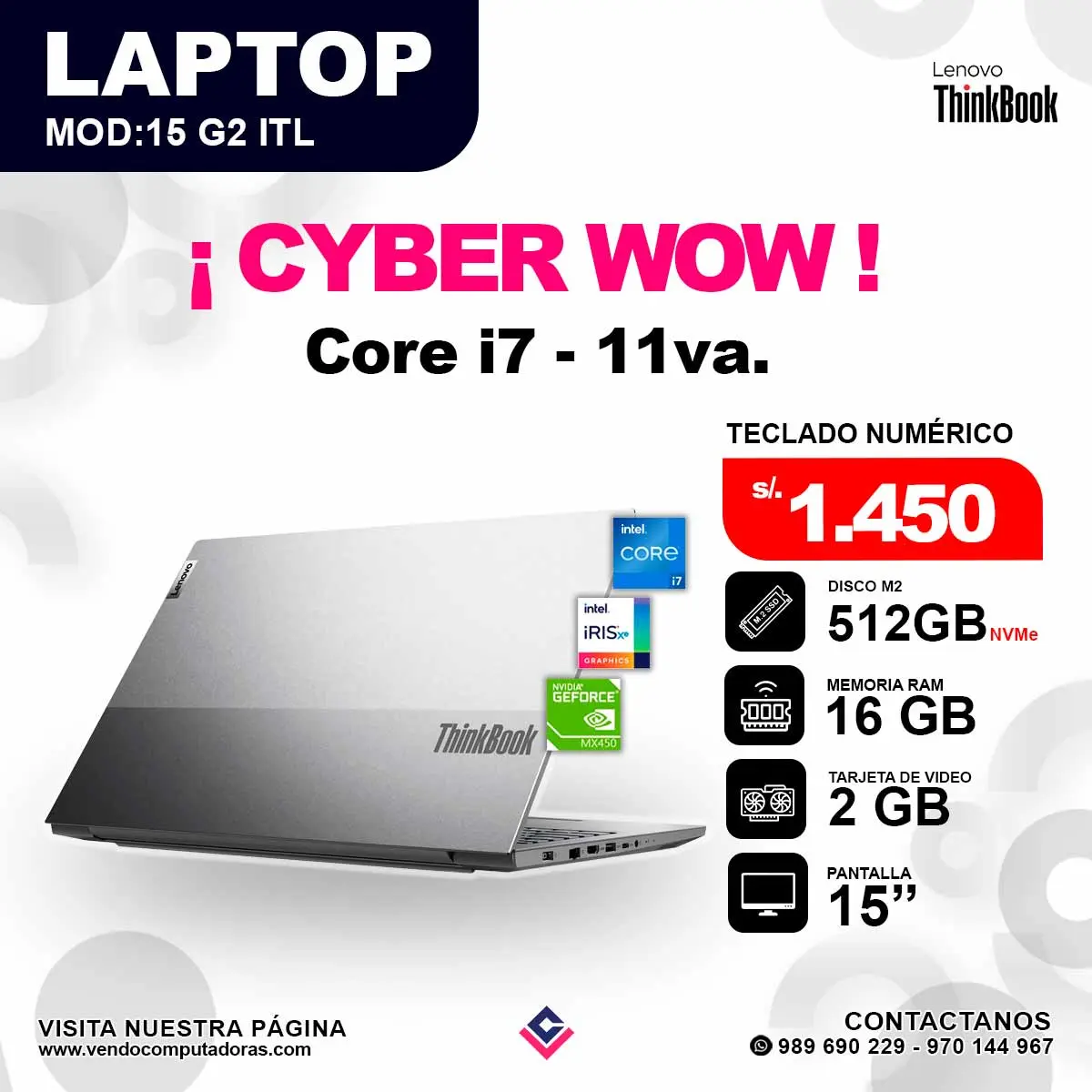 Laptop LENOVO THINKBOOK Intel core i7 - 11va.