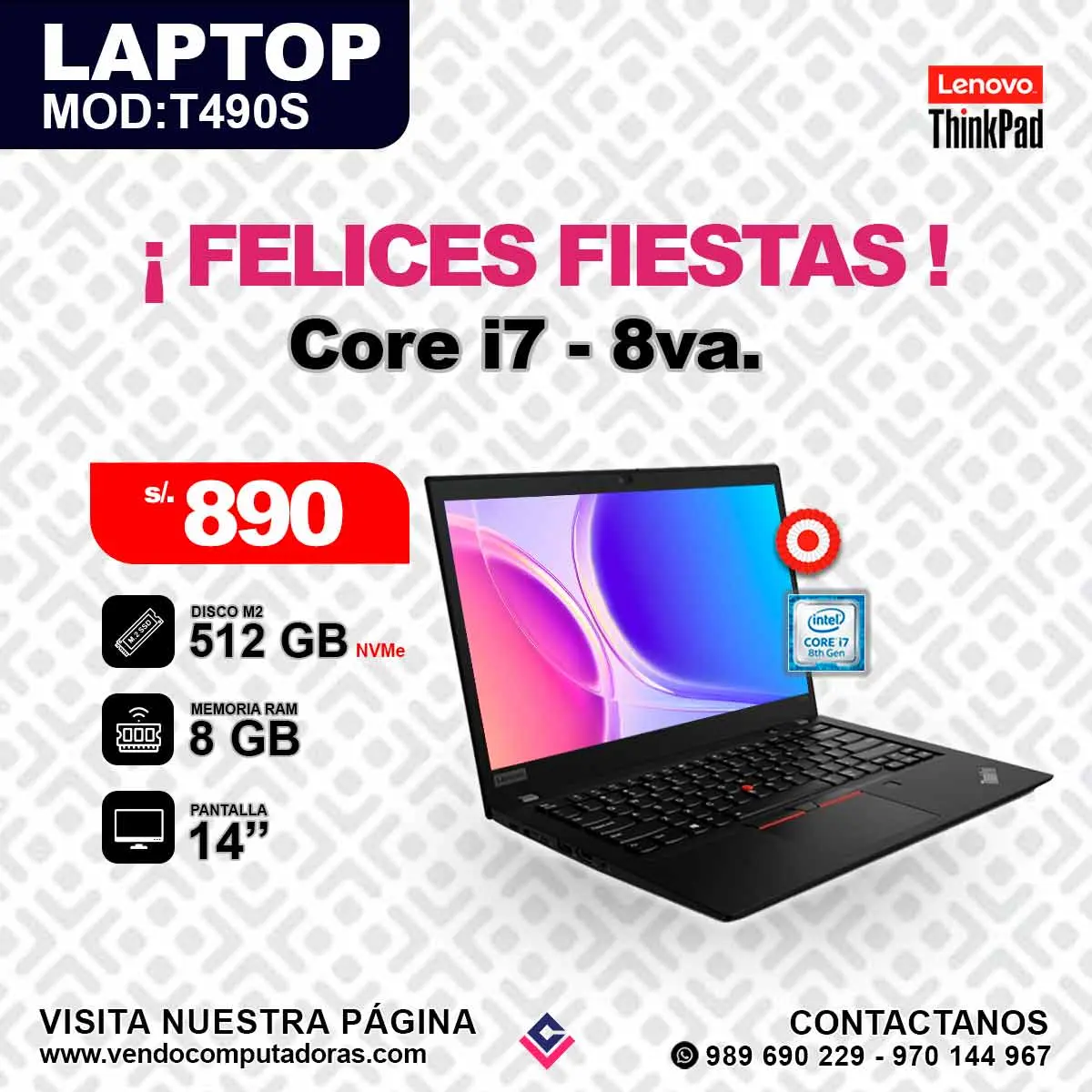 Laptop Lenovo Thinkpad Intel core i7 - 8va. 