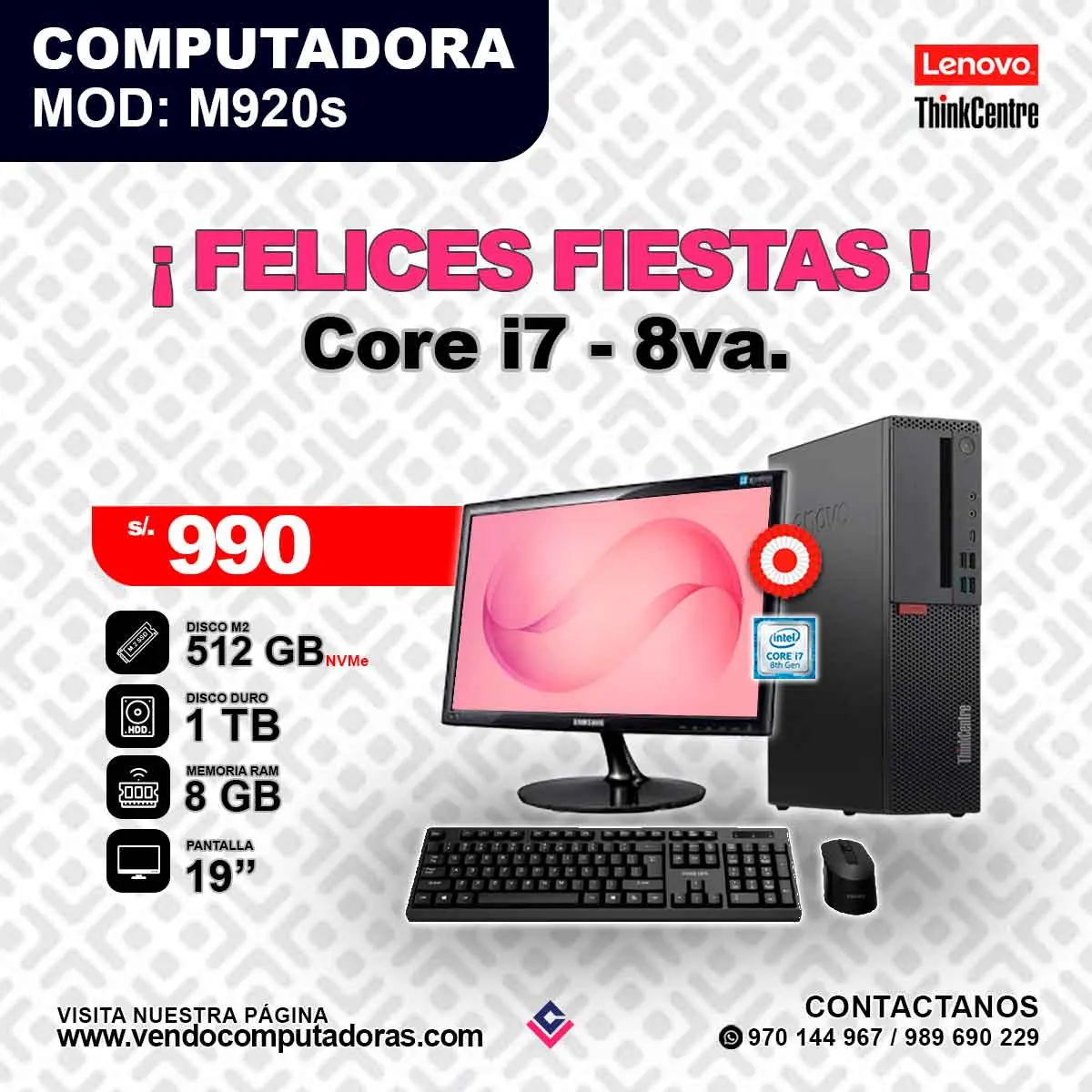 Computadora Lenovo Thinkcentre Intel i7 - 8va.