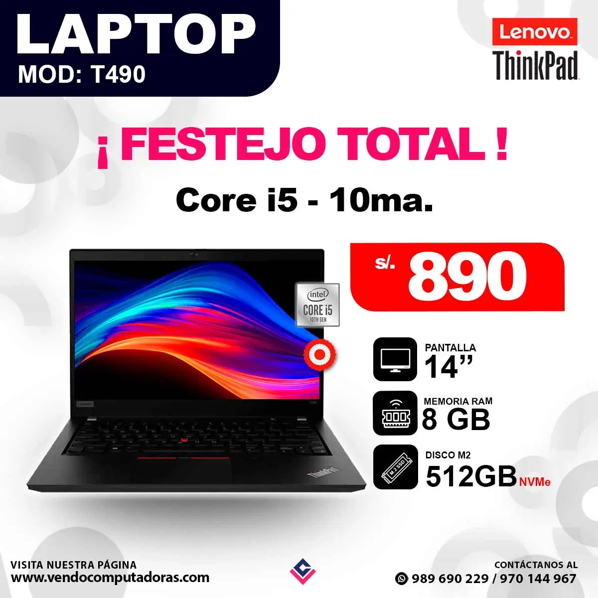 Laptop LENOVO THINKPAD intel core i5 - 10ma.