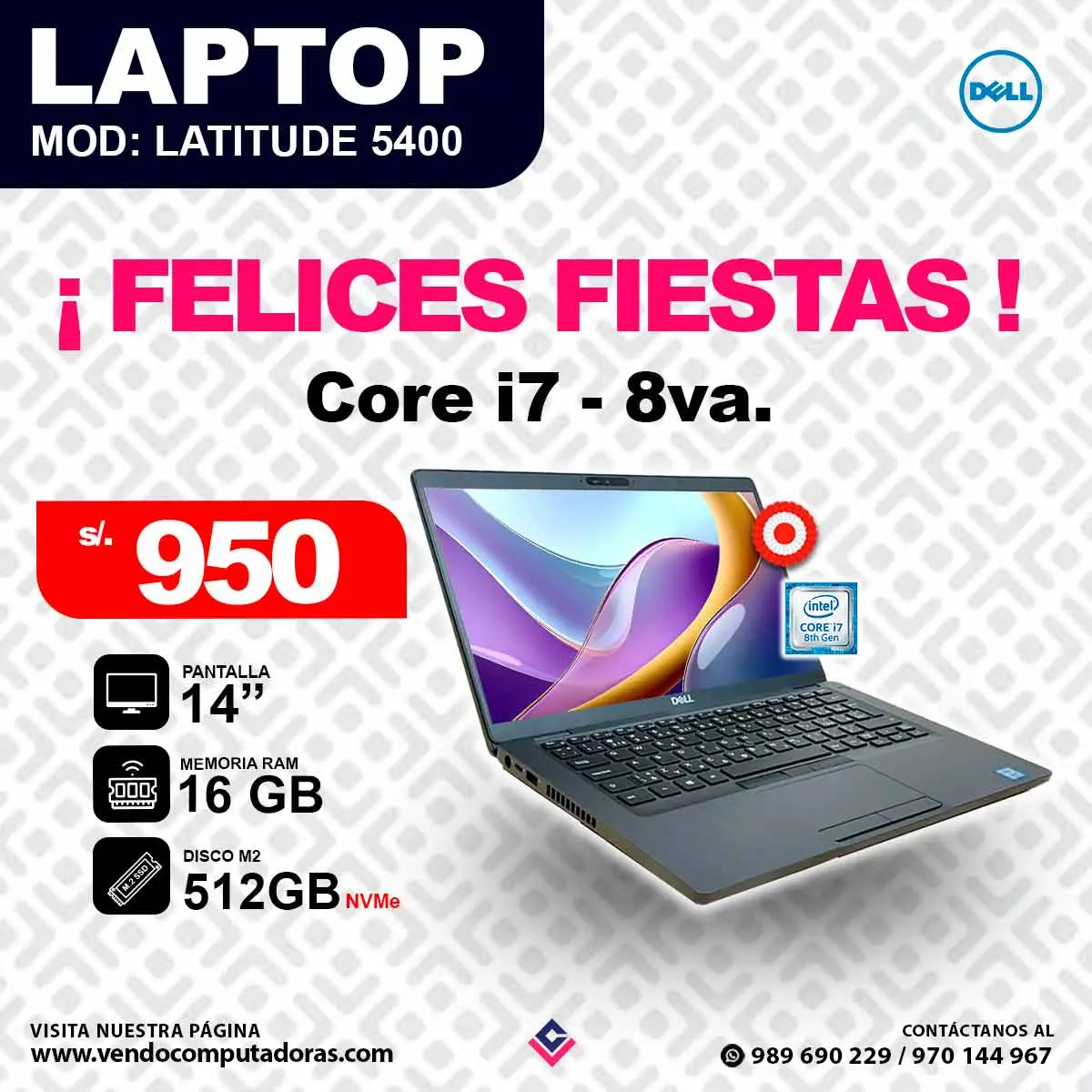 Laptop DELL Intel Core i7- 8va.