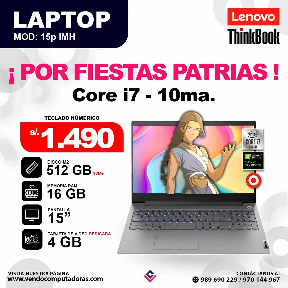 Laptop LENOVO ThinkBook 15p IMH core i7 - 10ma.