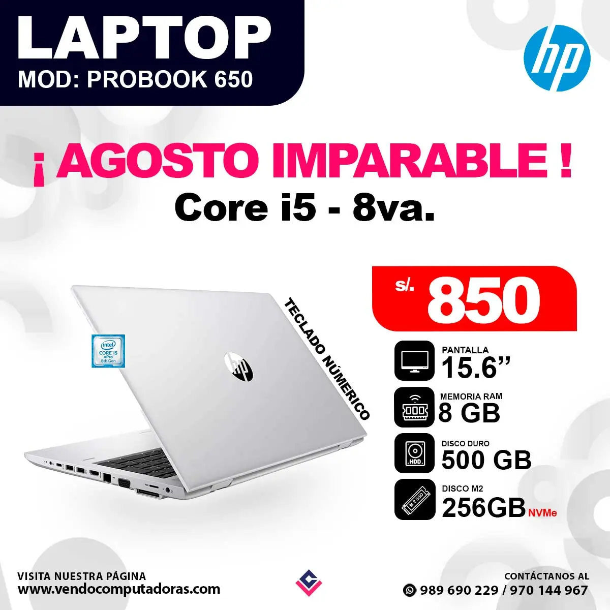 Laptop HP ProBook 650 G4 core i5 - 8va.