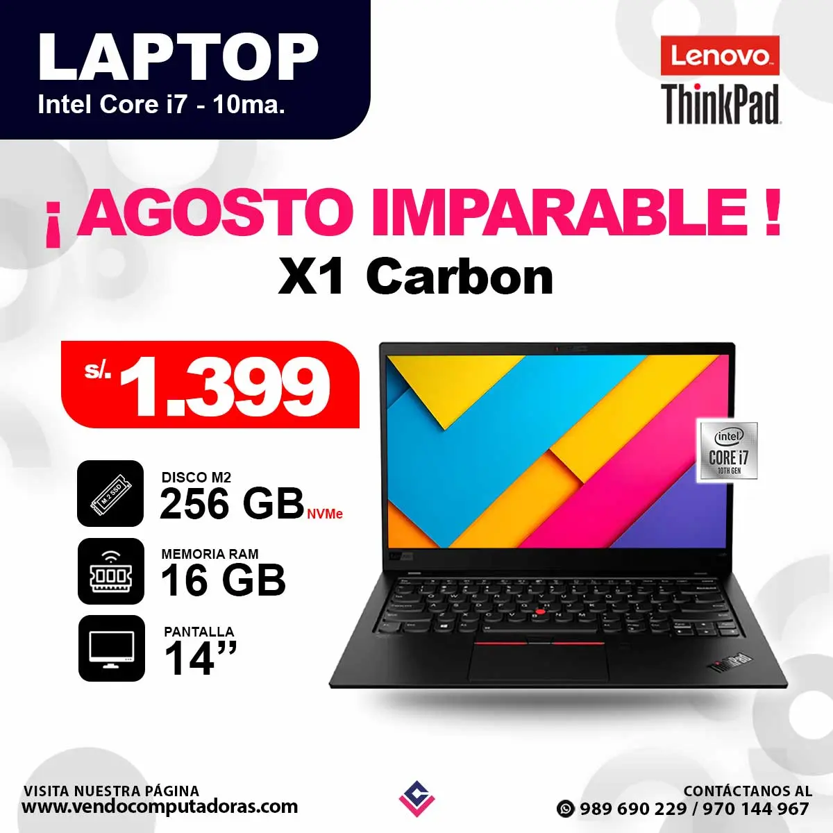Laptop LENOVO THINKPAD core i7 - 10ma X1 Carbon Gen 8