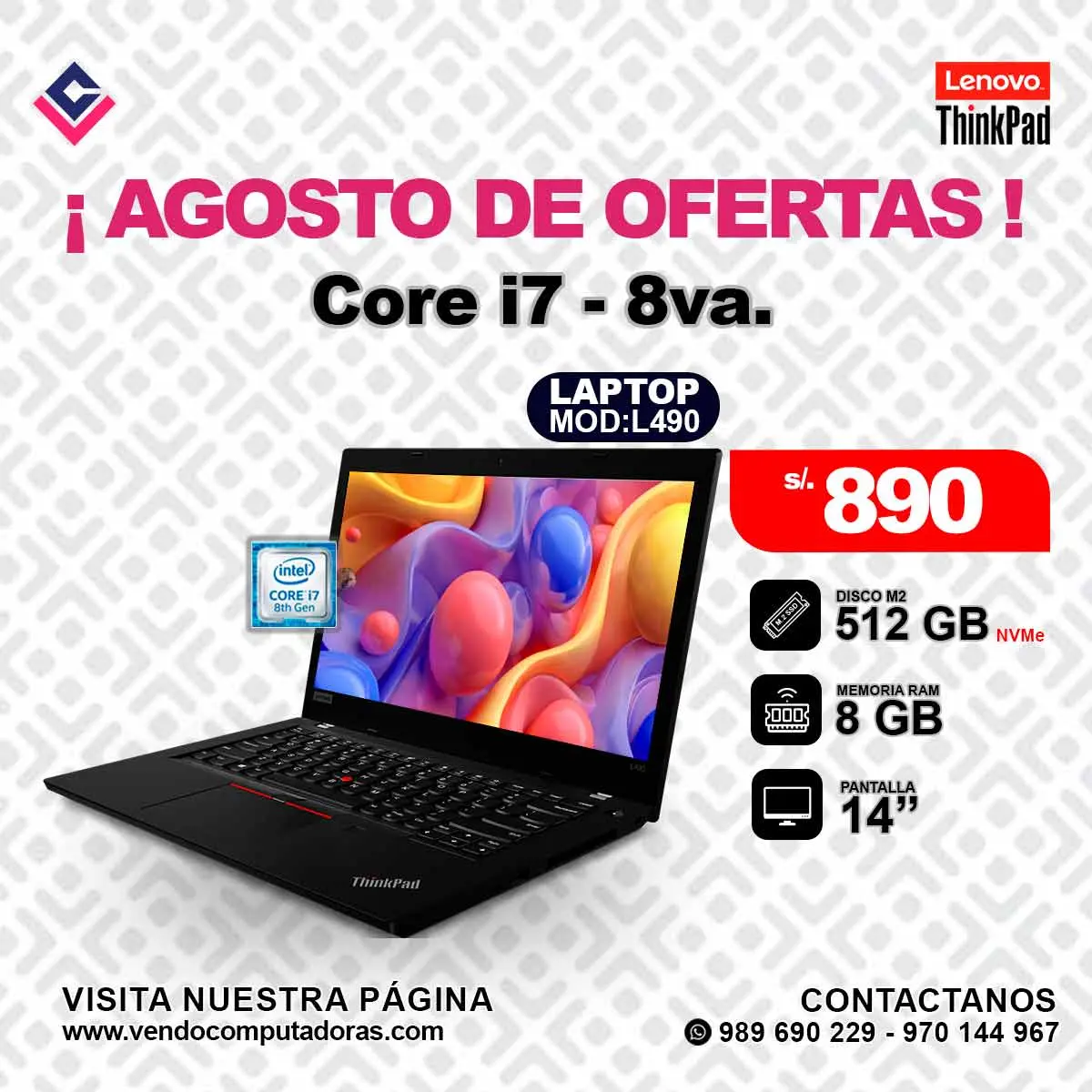 Laptop Lenovo Thinkpad Intel Core i7-8va.