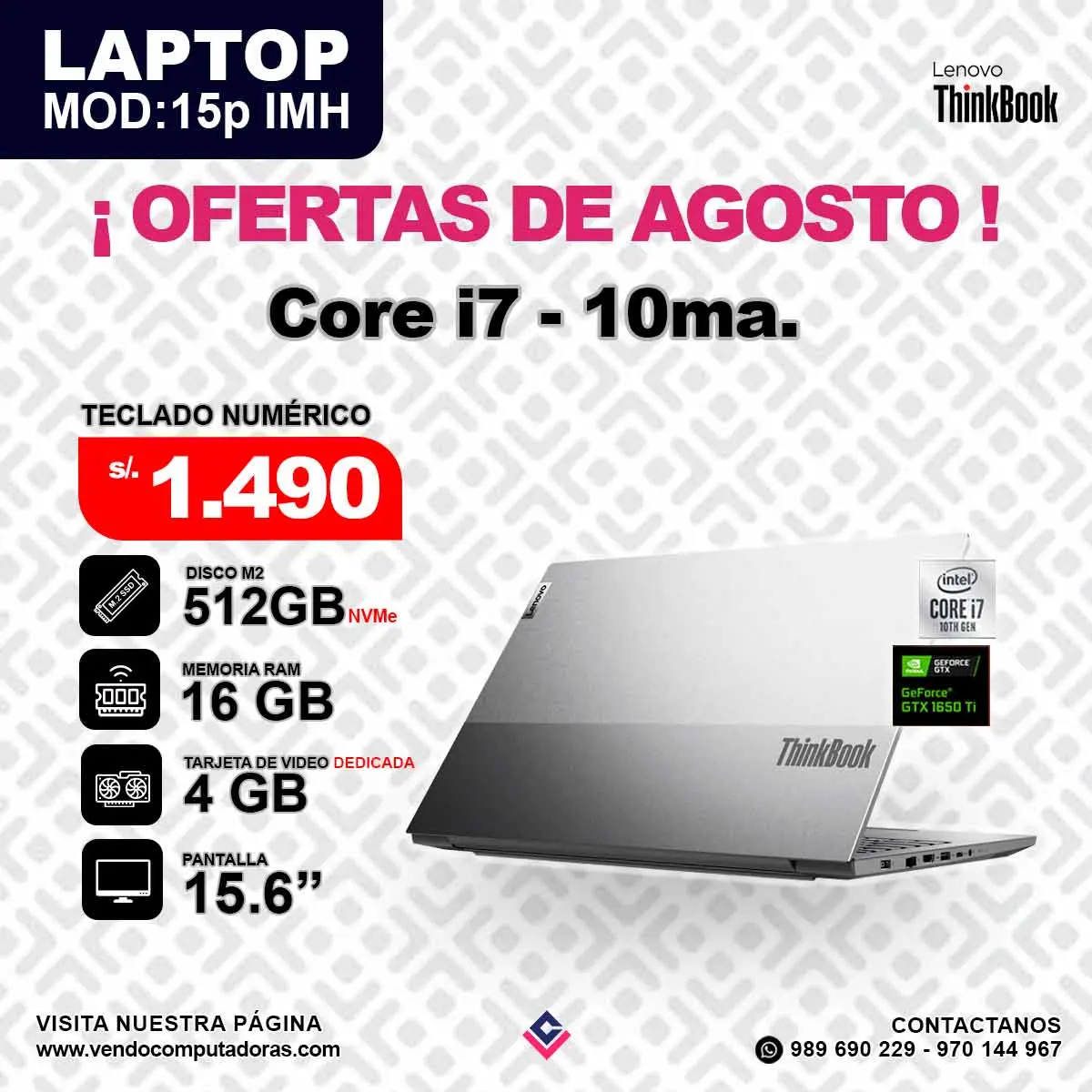 Laptop LENOVO THINKBOOK Intel Core i7-10ma.