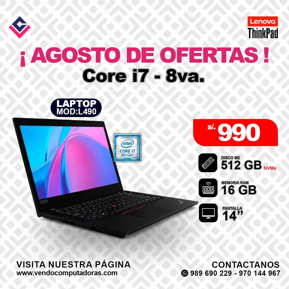 Laptop LENOVO THINKPAD Intel Core i7-8va.