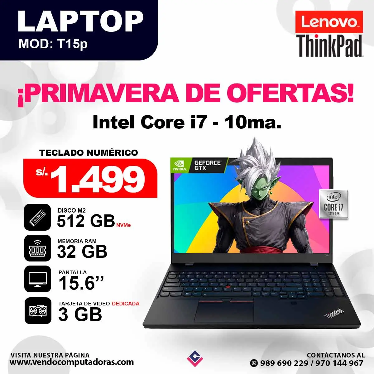 Laptop LENOVO Thinkpad T15p core i7 - 10ma.