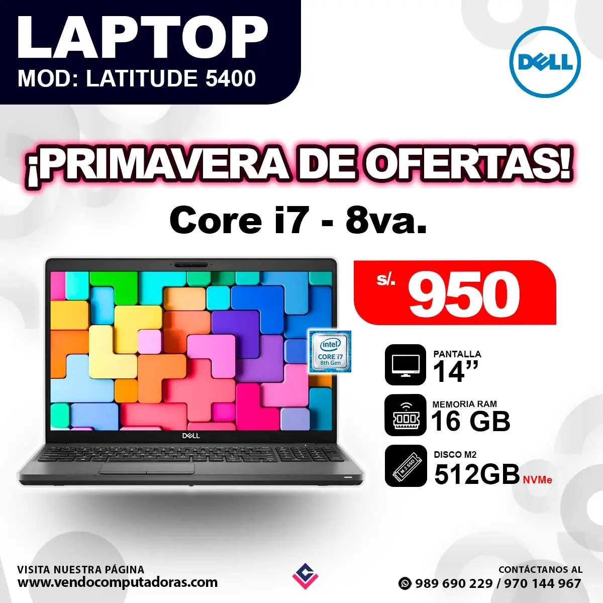 Laptop Latitude 5400 Dell core i7 - 8va. Generación