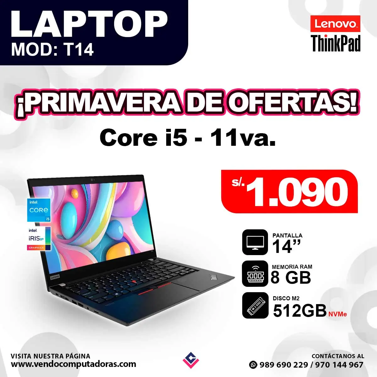 Laptop Lenovo THINKPAD T14 core I5 - 11va.