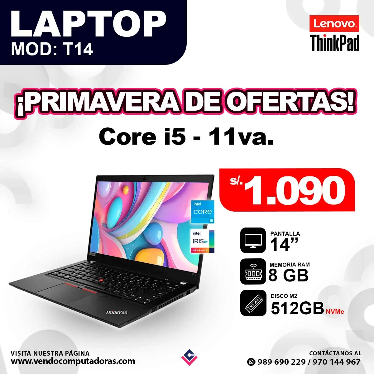 Laptop Lenovo THINKPAD T14 core I5 - 11va.