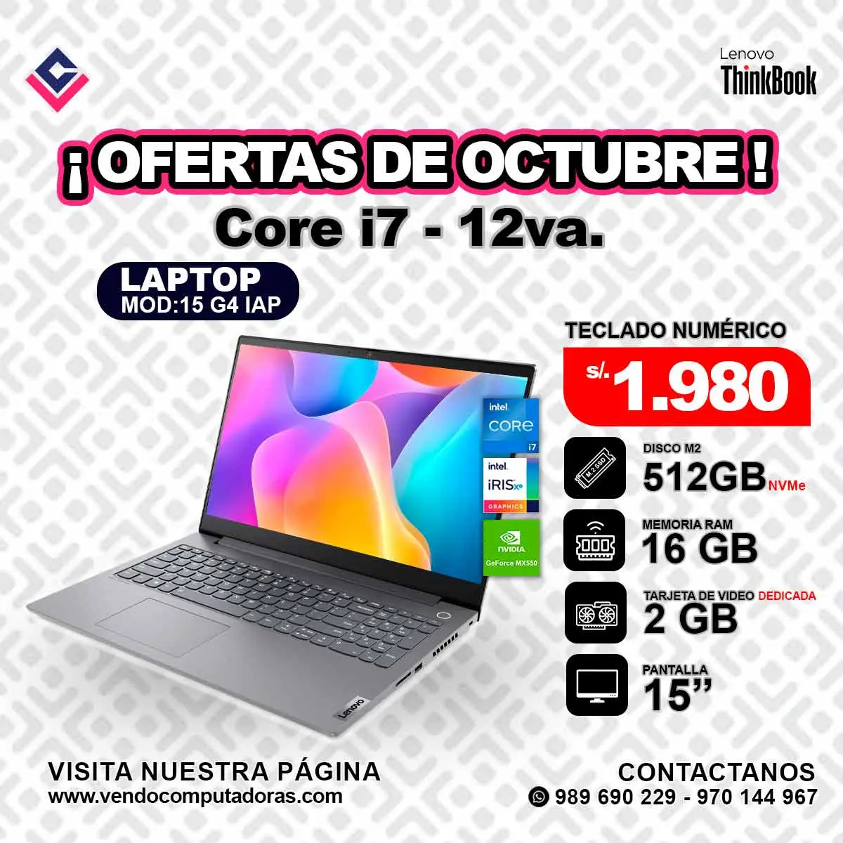 Laptop Thinkbook 15 G4 IAP Intel core i7 - 12va.