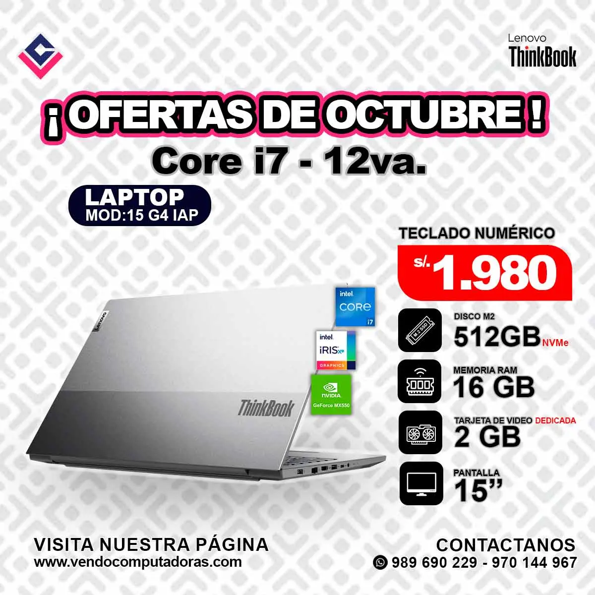 Laptop Thinkbook 15 G4 IAP Intel core i7 - 12va.