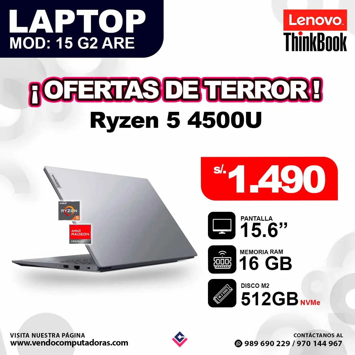 LaptopLenovo Thinkbook 15 G2 ARE Ryzen 5 4500U 