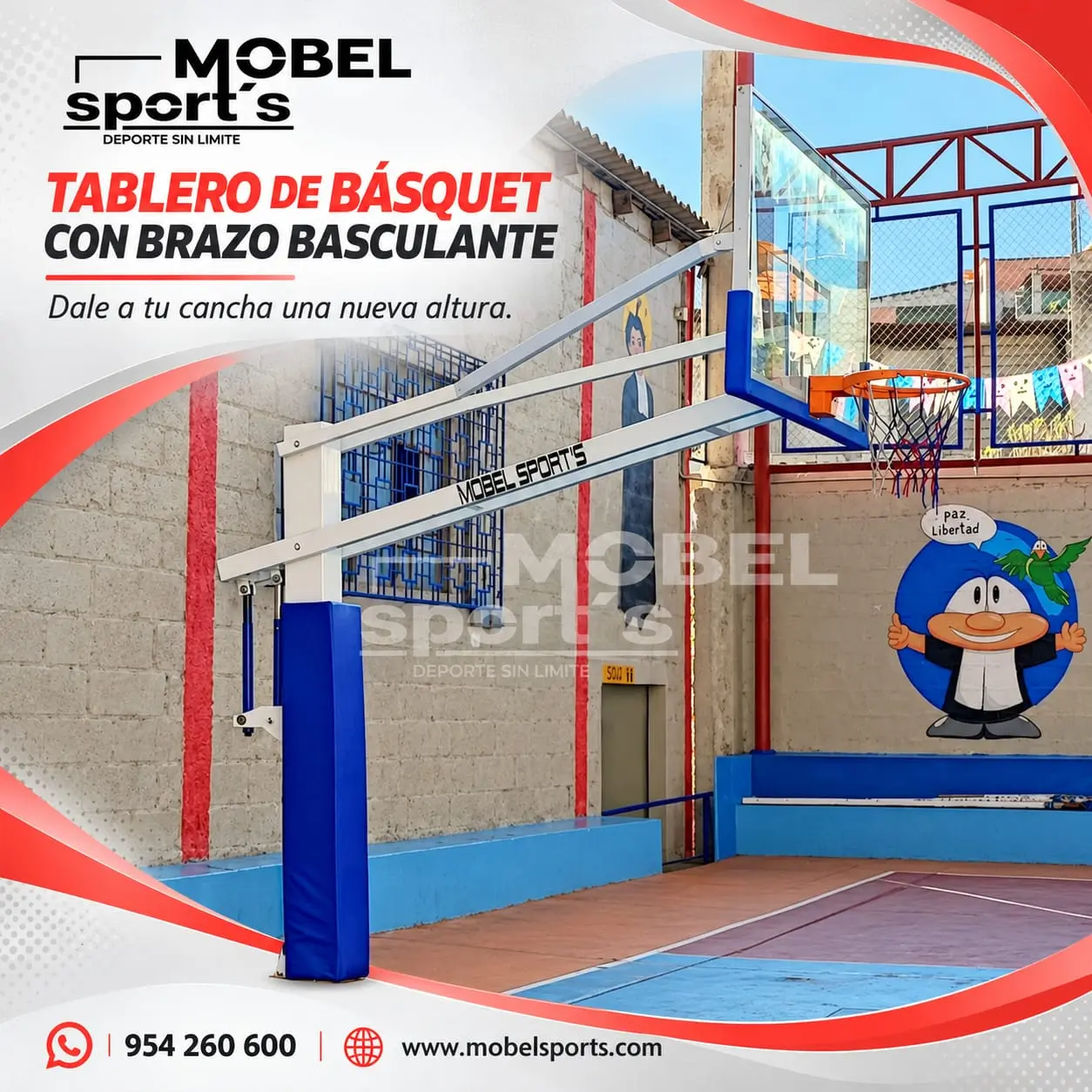 Canasta de baloncesto con brazo basculante