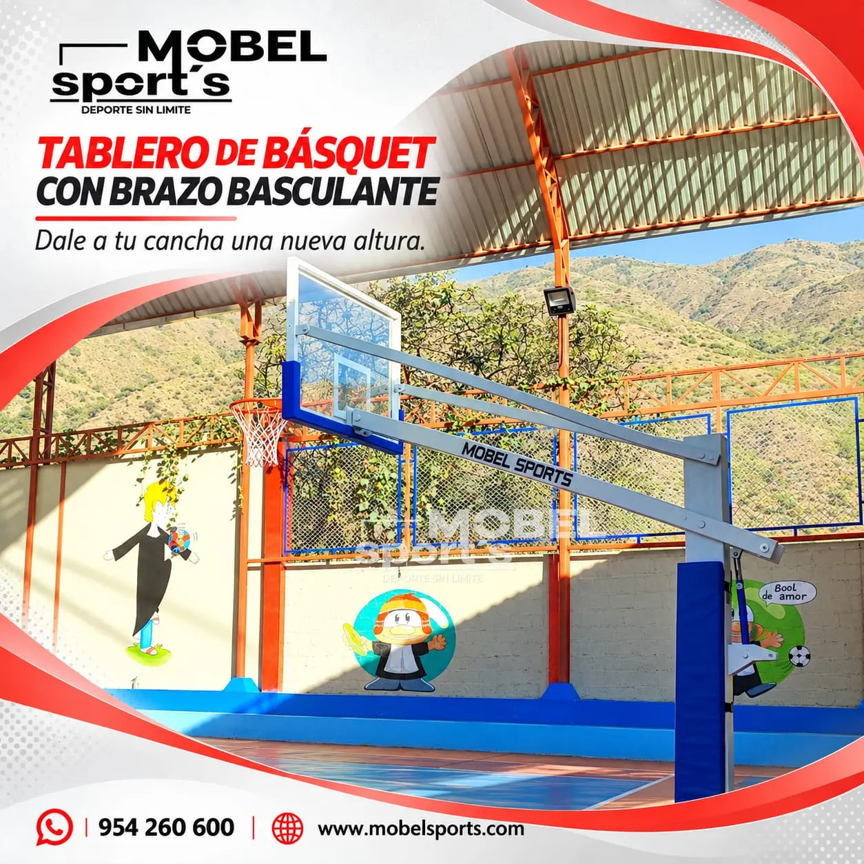 Canasta de baloncesto con brazo basculante