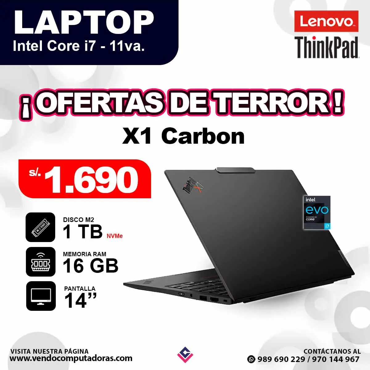 Laptop LENOVO THINKPAD core i7 - 11va X1 Carbon Gen 9