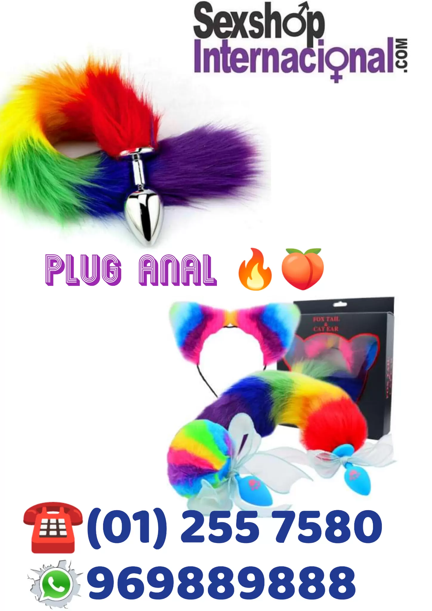 PLUG ANAL DE ACERO-COLA DE ZORRO-MULTICOLORES-SEXSHOP LIMA 971890151 