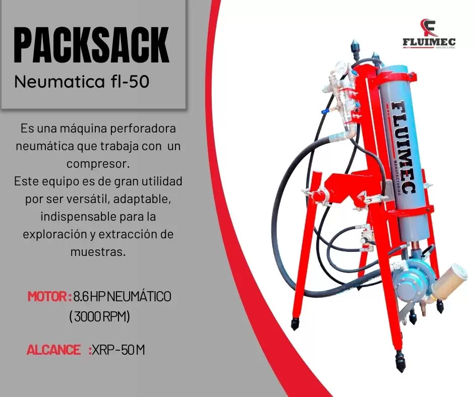 Perforadora neumática FL-50 motor 8.6 HP Perfora 50 metros 