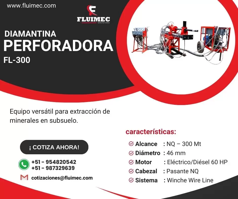 Perforadora FL-300 Extrae núcleos con sistema Wire Line