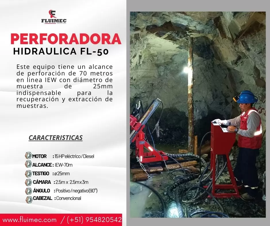 Hidraulica FL-50 Perforación diamantina Muestras