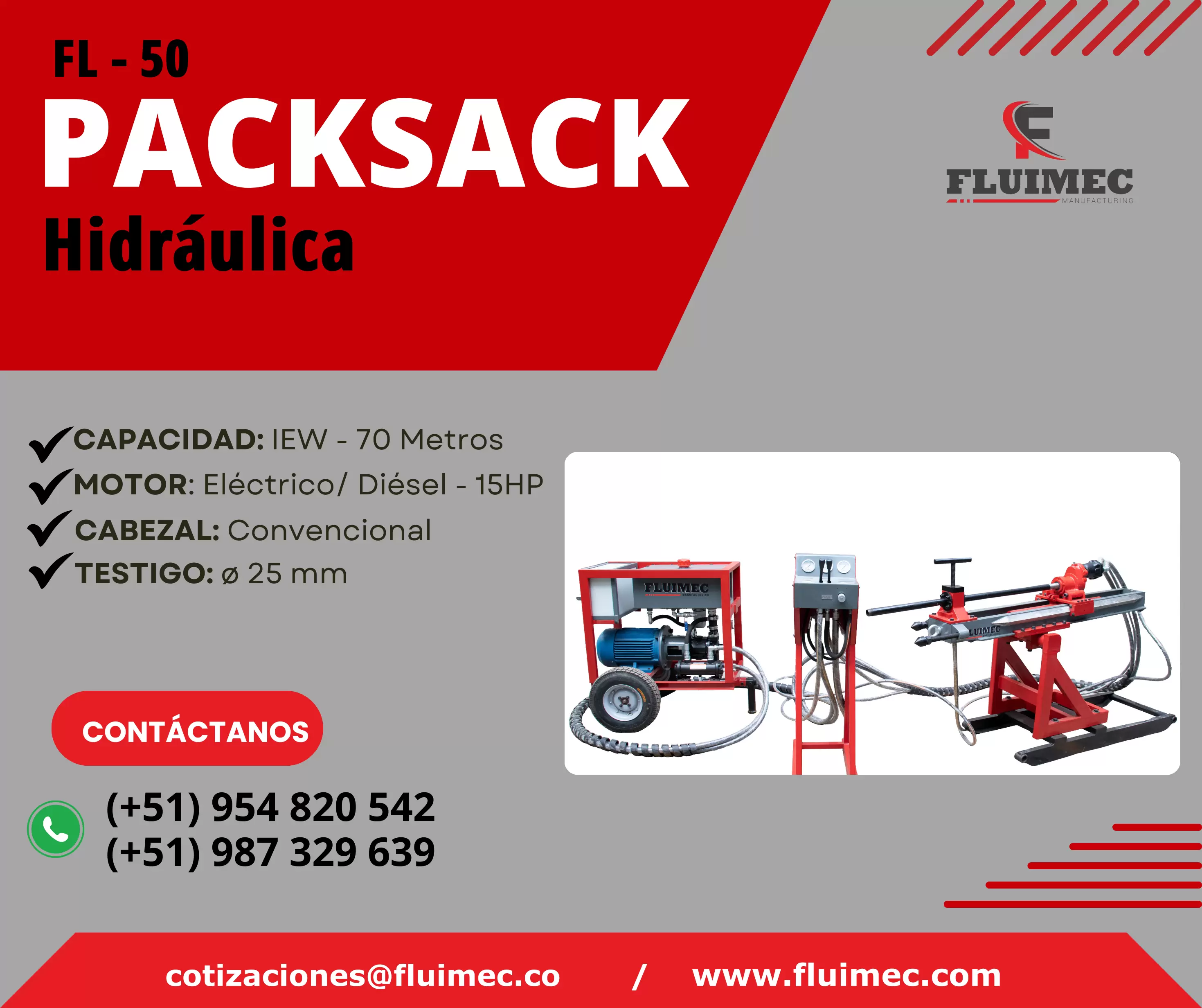 Packsack FL-50 Perforadora hidraulica para proyectos mineros