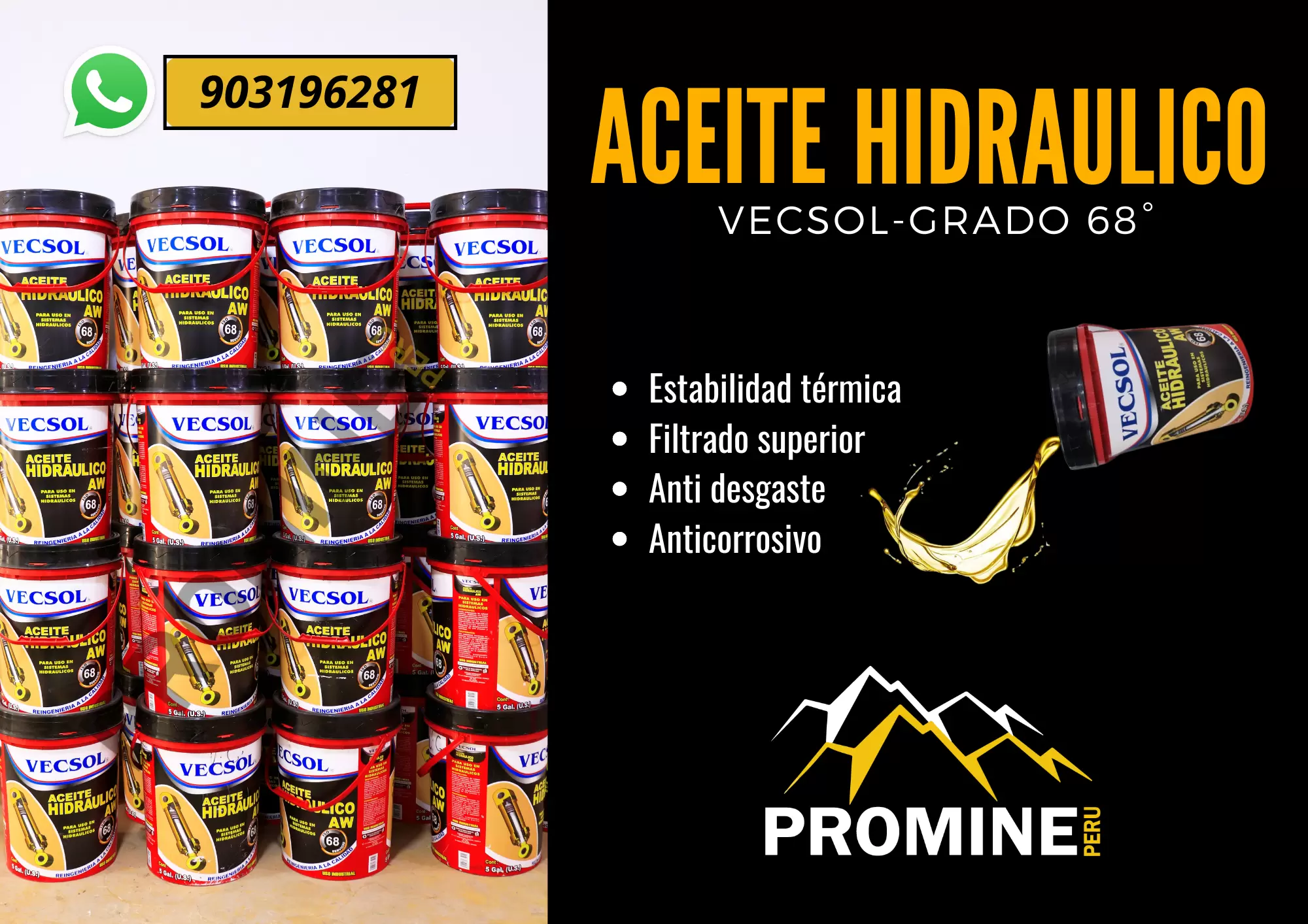 ACEITE HUDRÁULICO VECSOL GRADO 68 PROMINE-AREQUIPA 