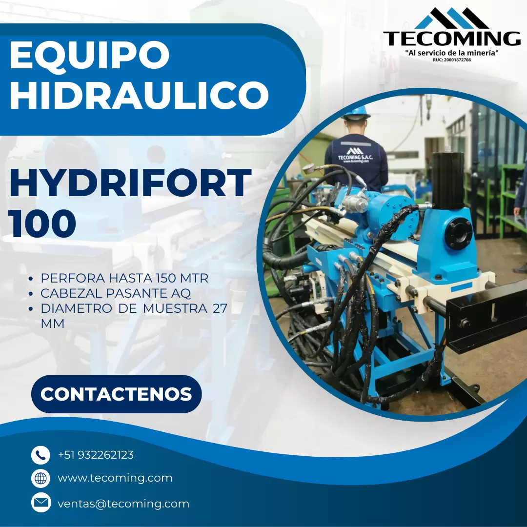 EQUIPO HIDRAULICO HYDRIFORT 100 MÁQUINA PARA PERFORACIÓN EN MINA TECOMING SAC 