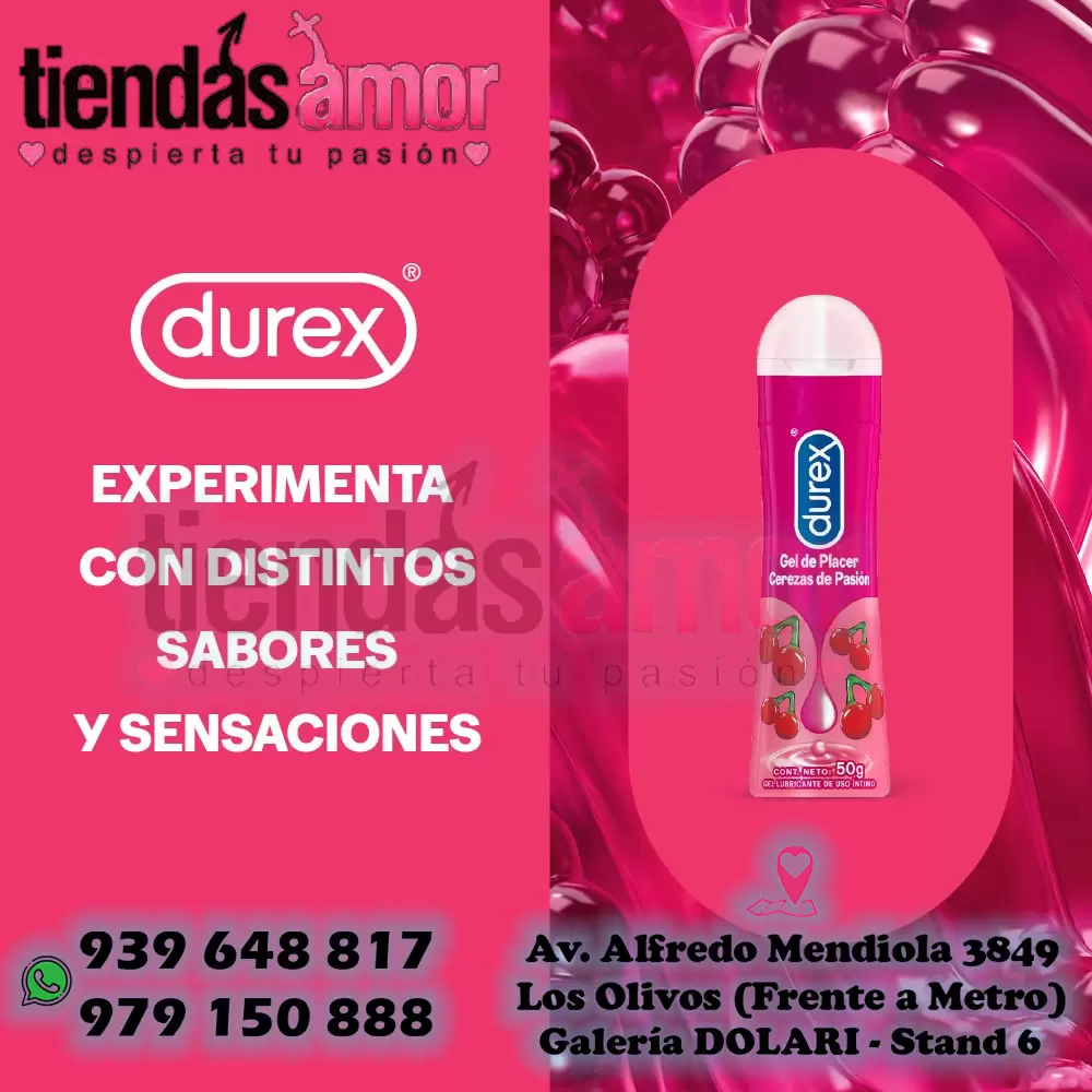 Gel Lubricante Durex sabor a Cereza.