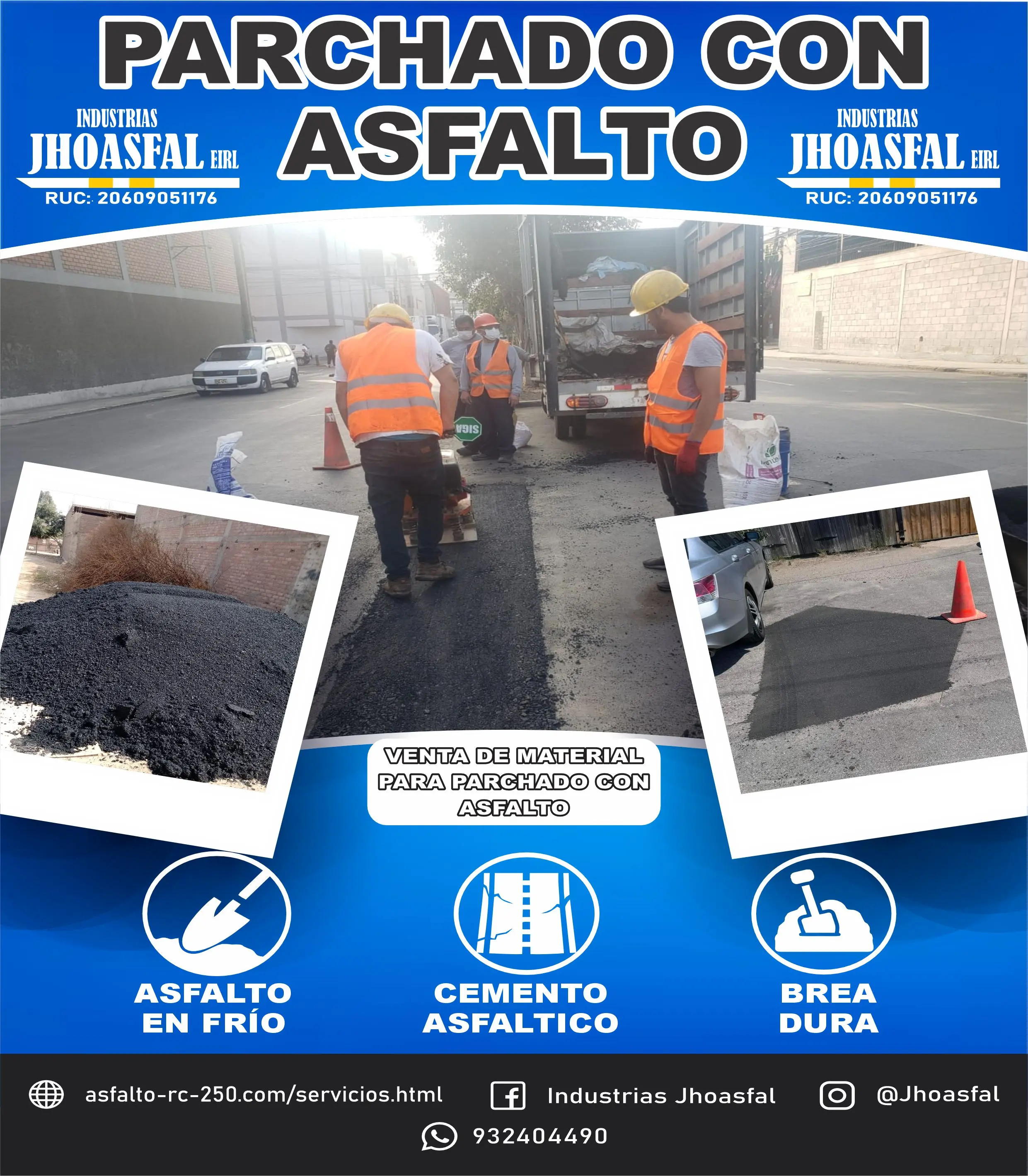 Venta de materiales para parchado con asfalto