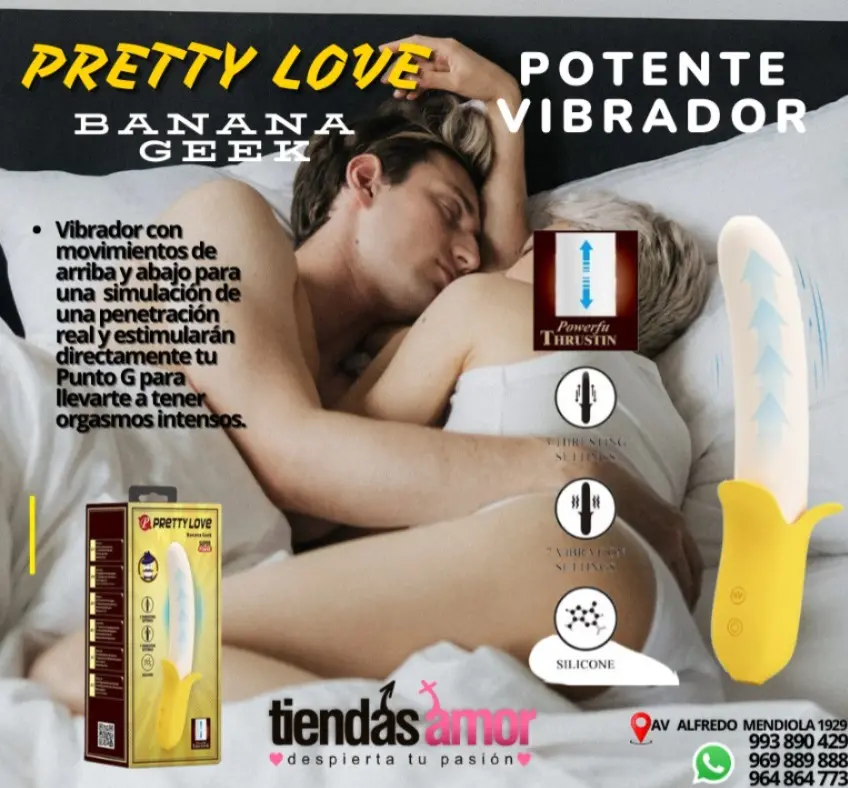 PRETTY BANANA VIBRADOR MOVIMIENTOS SUBE Y BAJA SEXSHOP PLAZA NORTE 993890429