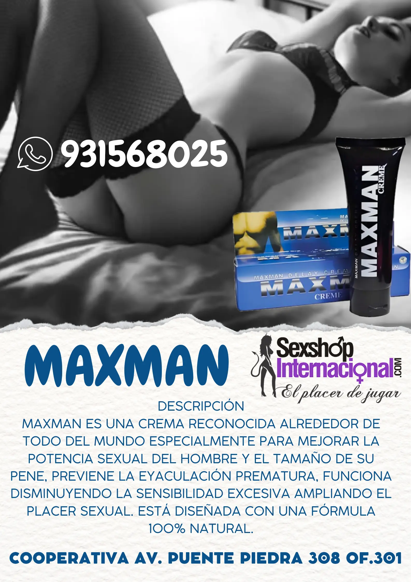 MAXMAN CREMA RETARDANTE Y ALARGADORA VIRIL PARA HOMBRES INFO AL 931568025