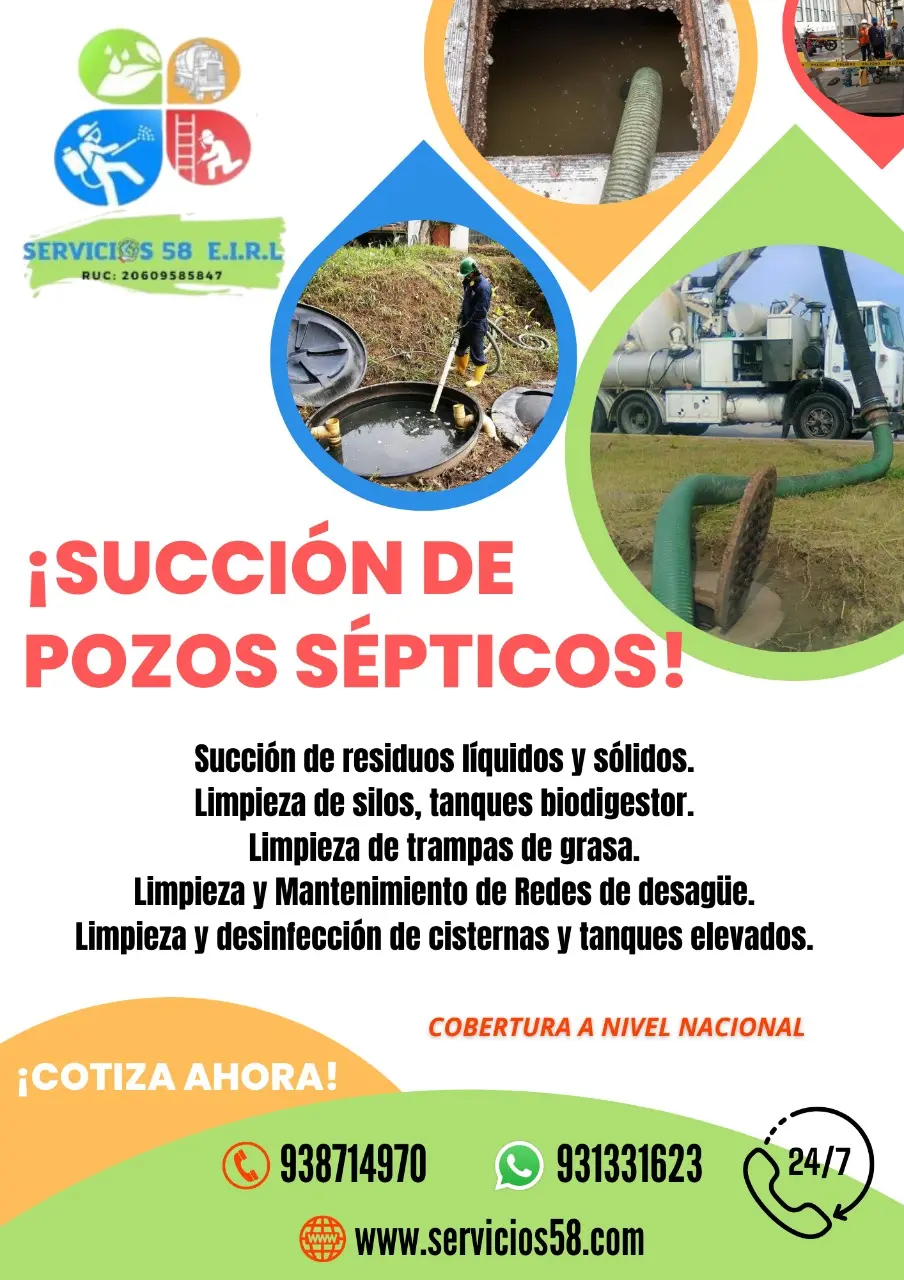 TRATAMIENTO DE AGUAS RESIDUALES LIMPIEZA  DE POZOS SÉPTICOS SILOS CEL 938714970 TRAMPA DE GRASA INSPECCIÓN DE REDES DE DESAGÜE VÍDEO LIMA HUACHO BARRANCA Y TODO EL PERU