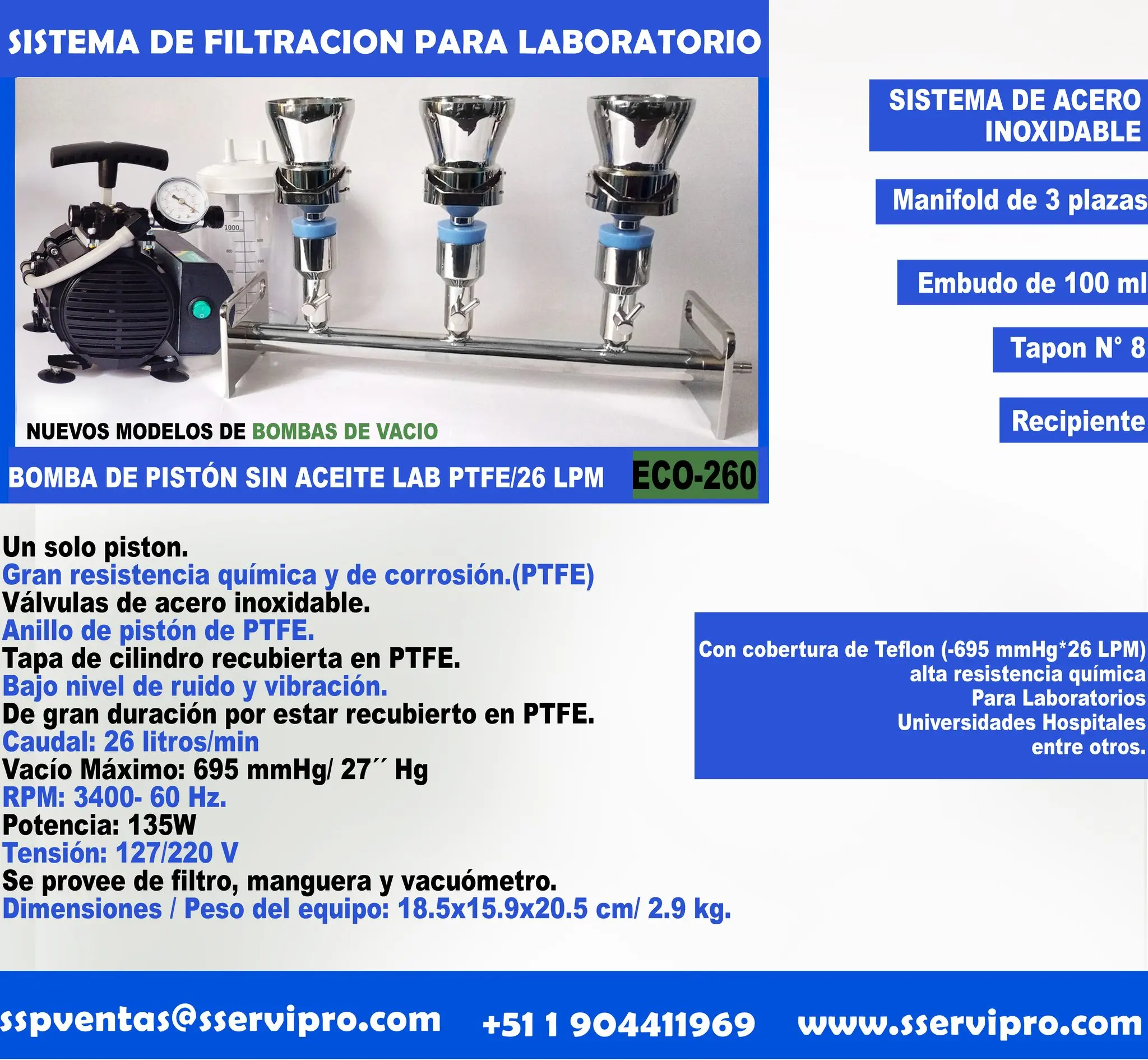 KIT DE FILTRACION POR MEMBRANA PARA 47 MM DE ACERO INOXIDABLE