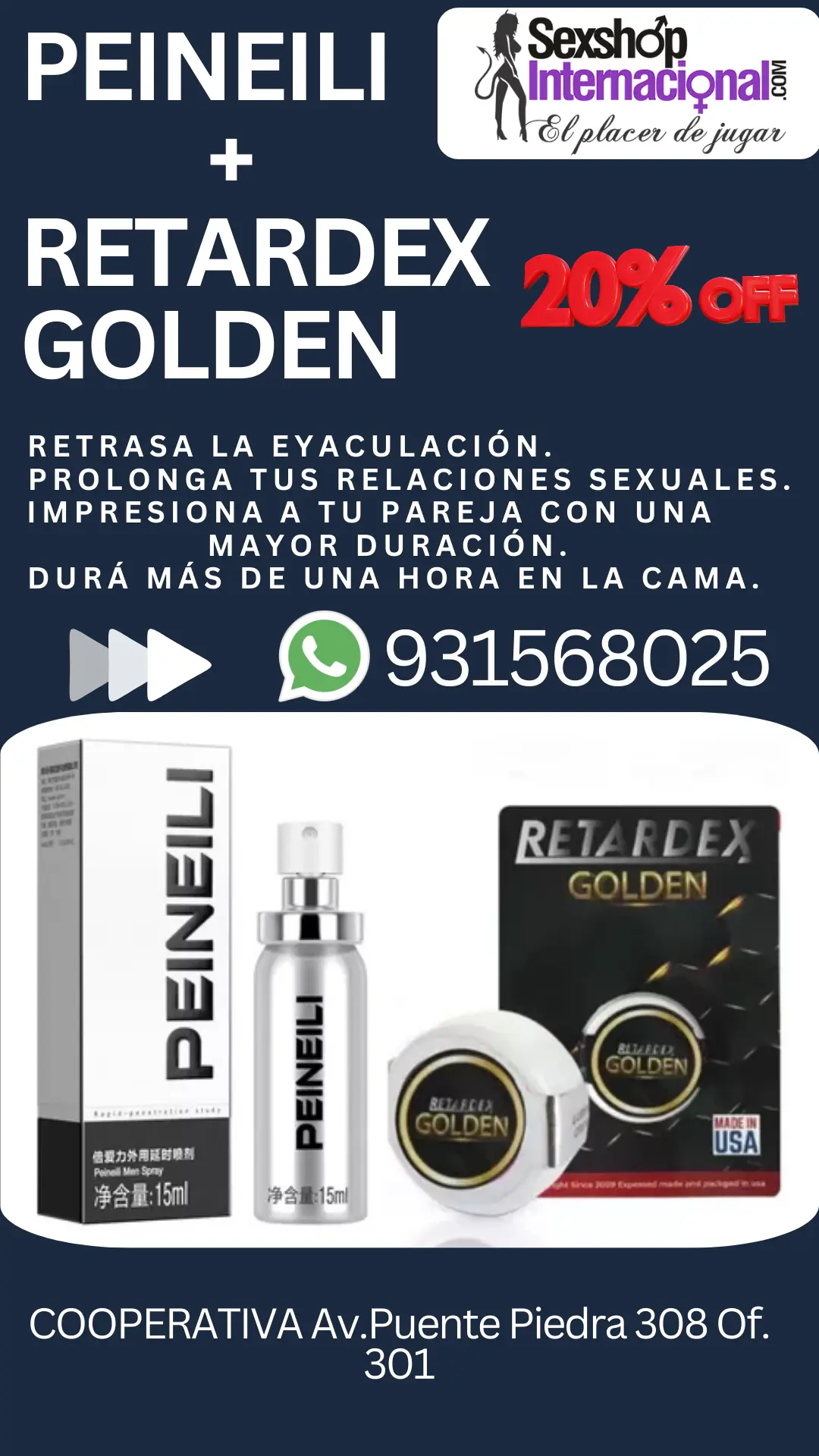 PEINEILI RETARDANTE EN ESPECIALES PARA 1 HORA DE SEX-SEXSHOP EN LIMA-CEL 931568025