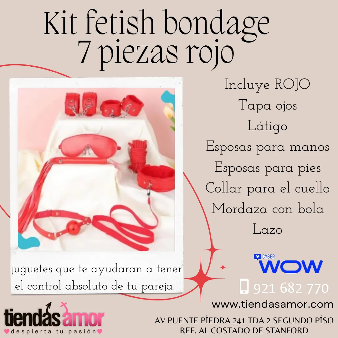 Kit fetish bondage 7 piezas rojo fetichismo son técnicas eróticas 