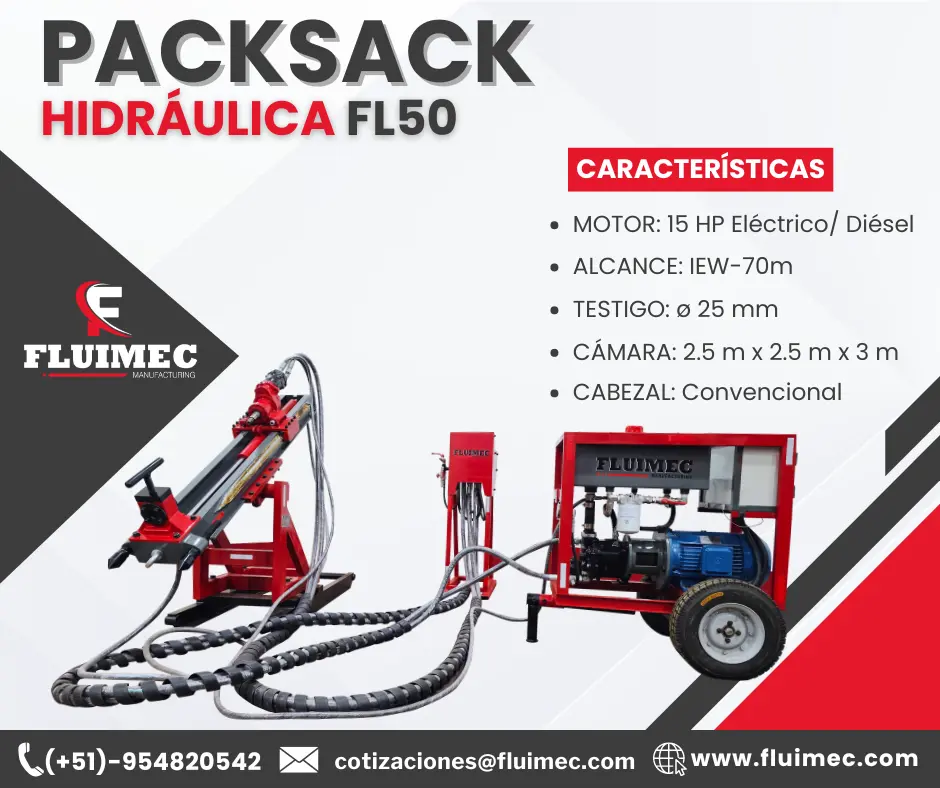 PACKSACK HIDRÁULICA FL50 estudio de subsuelo en mina 