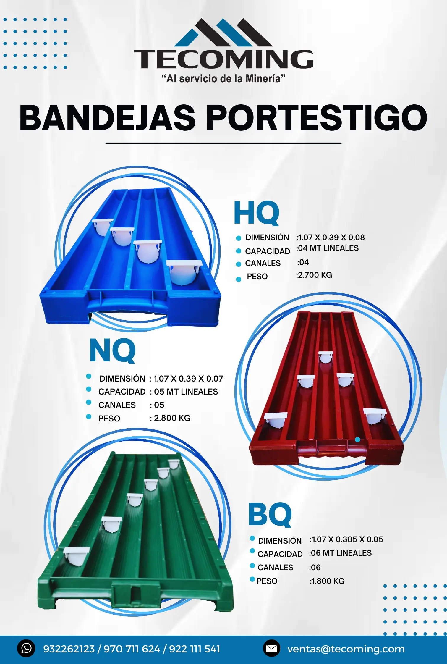 BANDEJAS PORTA TESTIGO HQ - NQ - BQ 