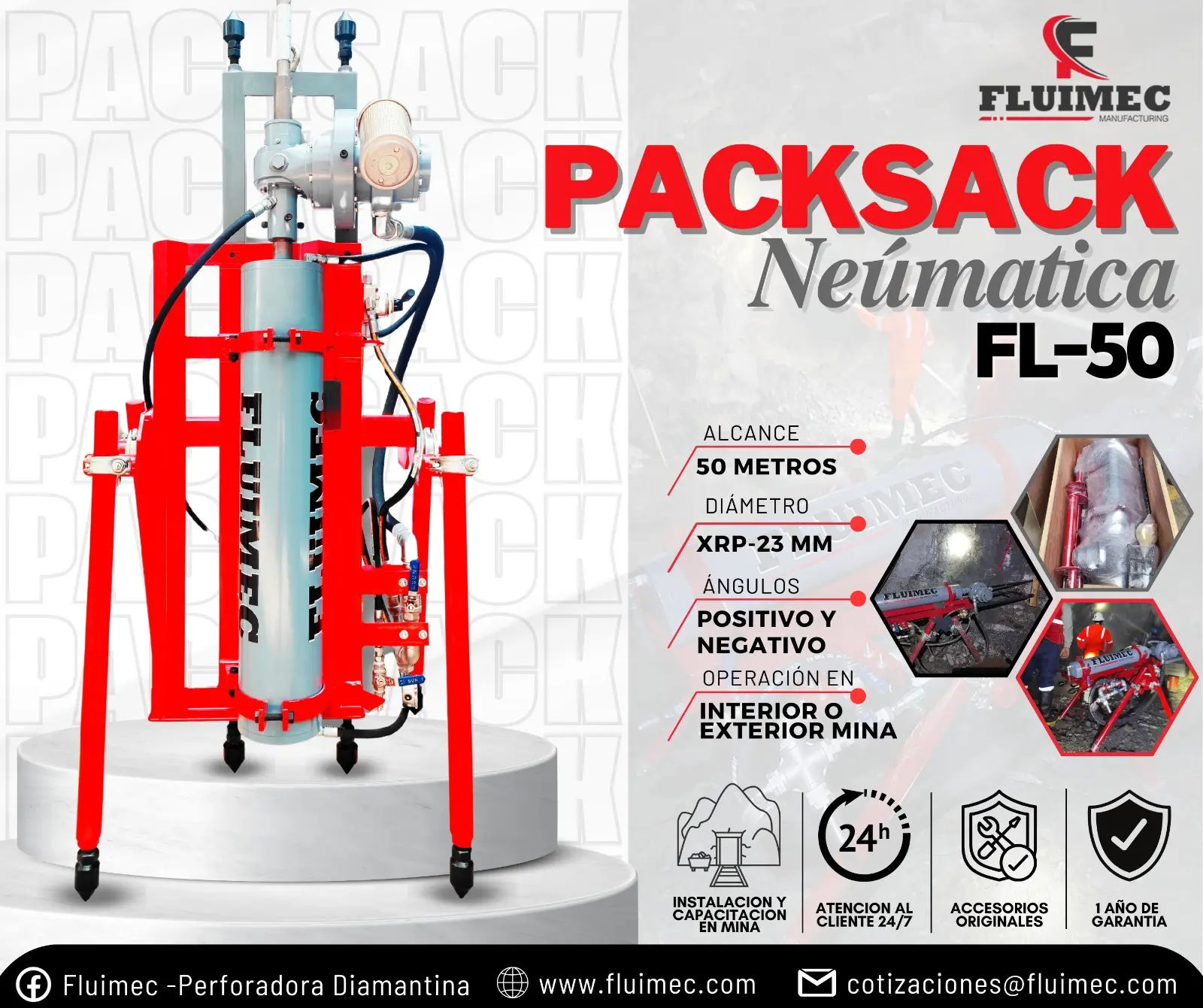 PACKSACK NEUMÁTICA FL50 sondaje en minería