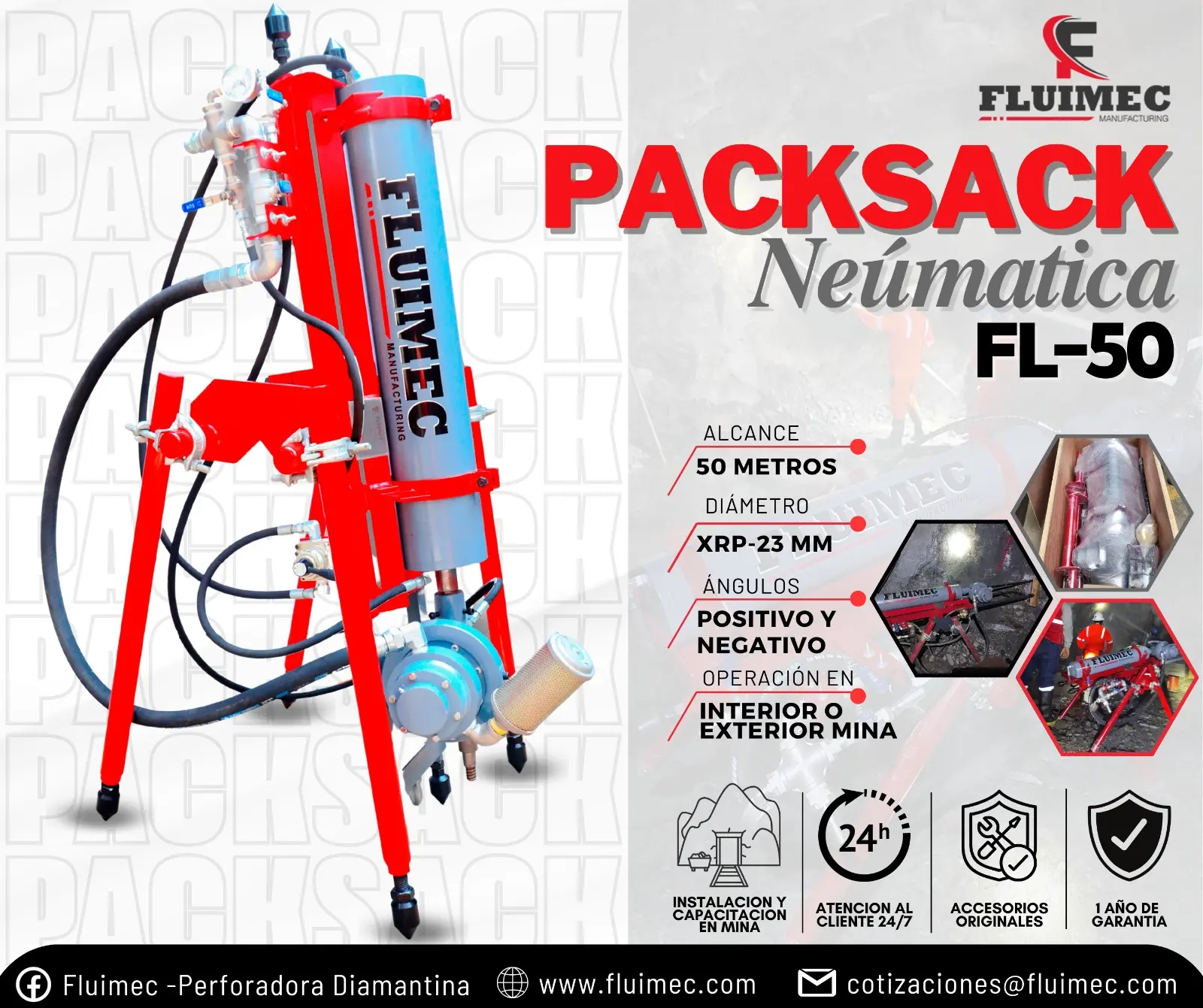 PACKSACK NEUMATICA FL-50 estudio de subsuelo en mina