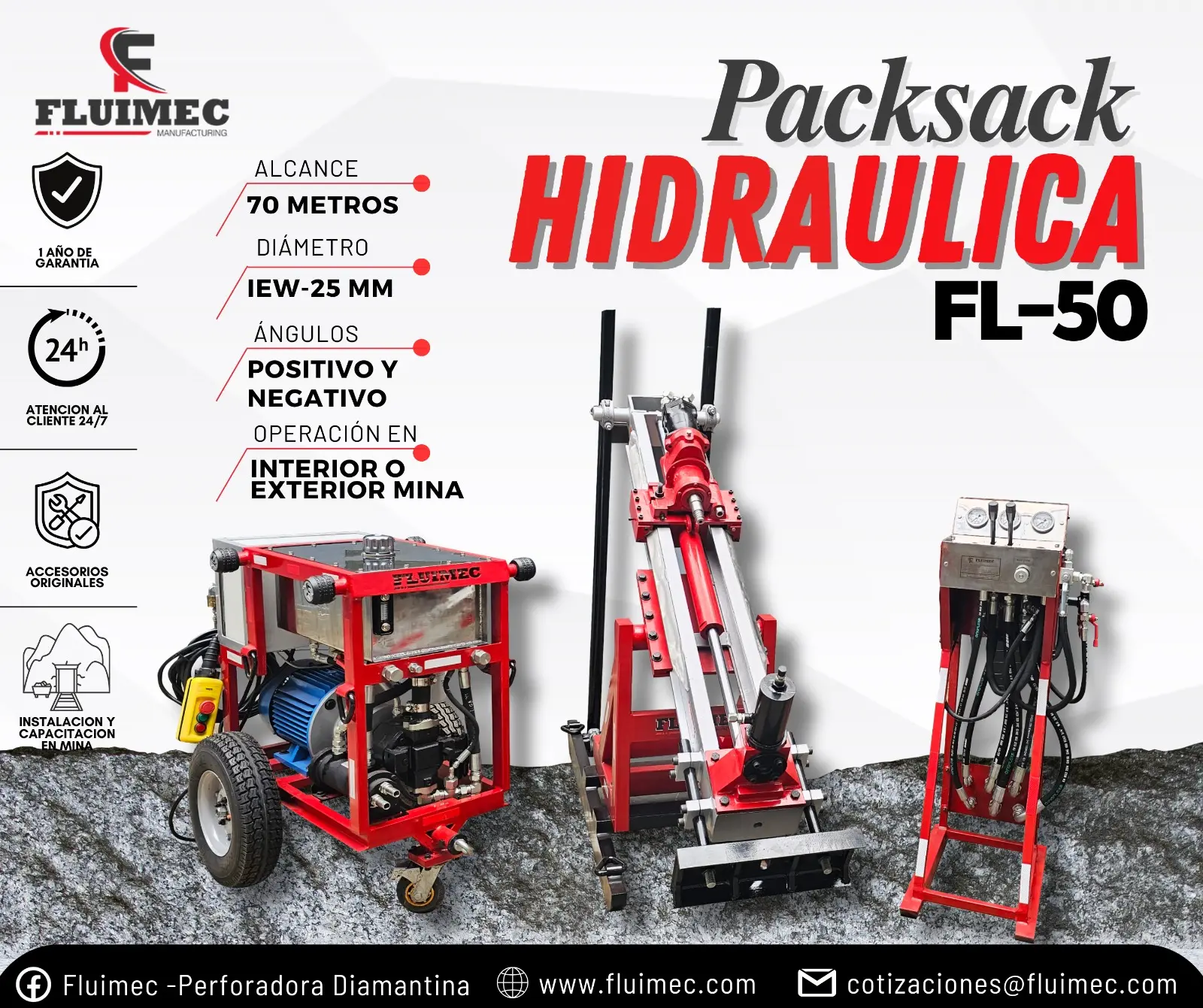 PACKSACK HIDRÁULICA FL-50 estudio de subsuelo en mina