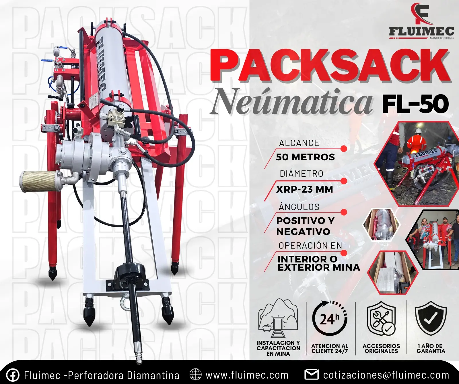 PACKSACK NEUMÁTICA FL50 Tecnología avanzada en perforación